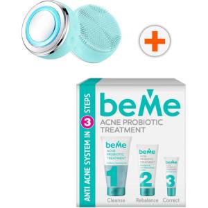 beMe Комплект - Почистващ гел, Хидратиращ крем и Коректор + Уред за лице, 4W, 4 степени, тюркоаз