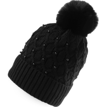 Prima obchod dívčí zimní čepice s bambulí a perlami Emi Ross černá