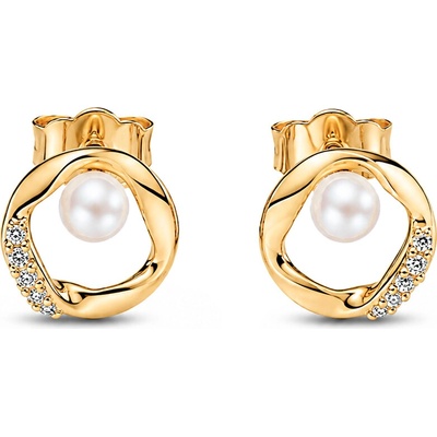 Pandora Pozlátené kôstky so zirkónmi a perlou Essence Shine 264662C01