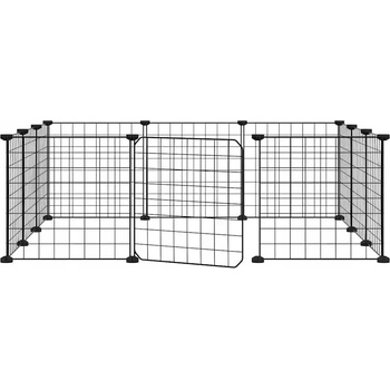 Shumee 171623 Ohrádka s dvířky 12 panelů černá, 35 x 35 cm ocel