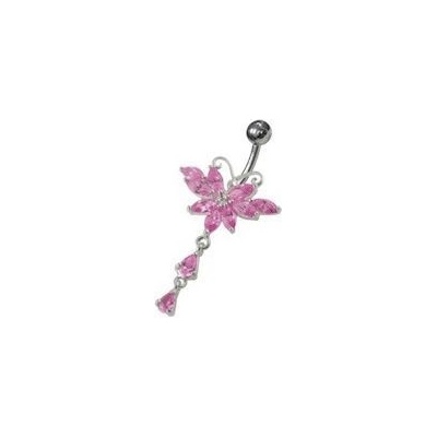 S4U Stříbrný piercing do pupíku motýlek (růžová) BP01295-P