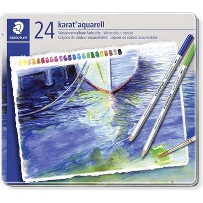 Akvarelové ceruzky, plechová krabička STAEDTLER "Karat", 24 rôznych farieb