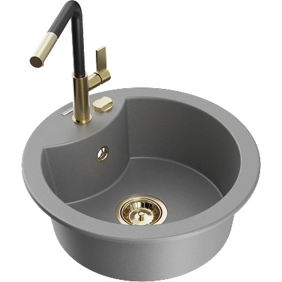 Mexen Diego еднокамерен гранитен мивка с кухненски смесител Flora, сив - 6512-71-670401-57-G (6512-71-670401-57-G)