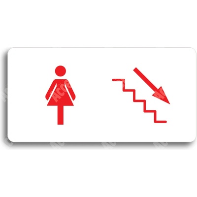 ACCEPT Piktogram WC ŽENY VPRAVO DOLŮ - bílá tabulka - barevný tisk bez rámečku