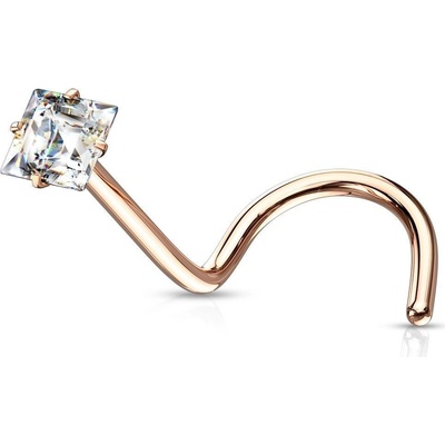 Šperky4U zlacený zahnutý piercing do nosu čtvereček čirý zirkon N0137RDC