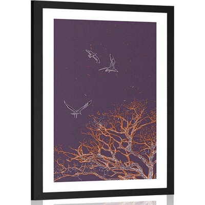 Plakát s paspartou přelet ptáků nad stromem - 20x30 no frame