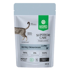 Nature's Protection Nature's Protection CAT SUPERIOR CARE Grain Free Weight Control Adult Cats with Herring and Chicken Breast, пауч с филета в сос с херинга и пилешки гърди, поддържане на оптимално телесно тегло, за пор