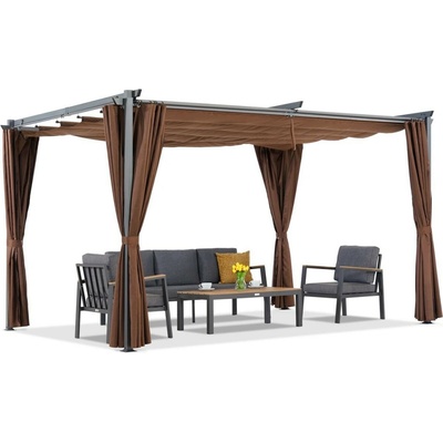 Garden Point pergola La Palma 3x4m se závěsy Hnědá