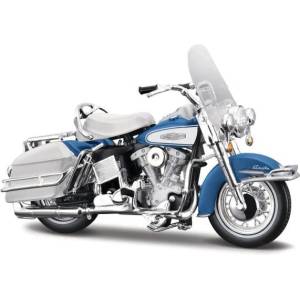 Maisto - HD - Мотоциклет - 1966 FLH Electra Glide, синьо-бял, серия 44, блистер кутия, 1: 18 (31360-23104)