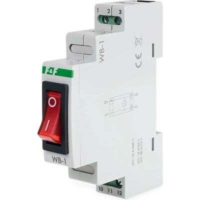 WB-1R - Vypínač na DIN lištu s LED, červený, 230V, 16A