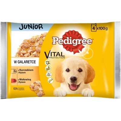 Pedigree Junior kuracie s ryžou a hovädzie s ryžou 4 x 100 g
