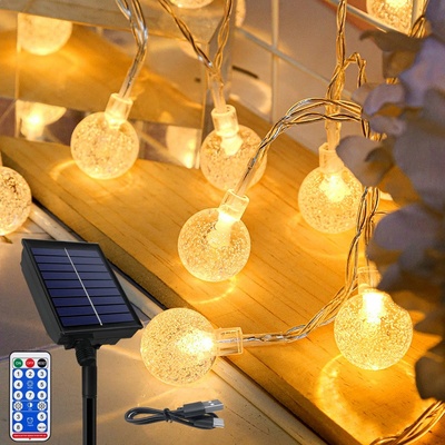 CEEDIR Solární světelný řetěz venkovní 10m 80LEDs světelná síť teplá bílá světelná řetězová síť s 8 světelnými režimy paměťová funkce & časovač & USB & transparentní světelná linka CEEDIR