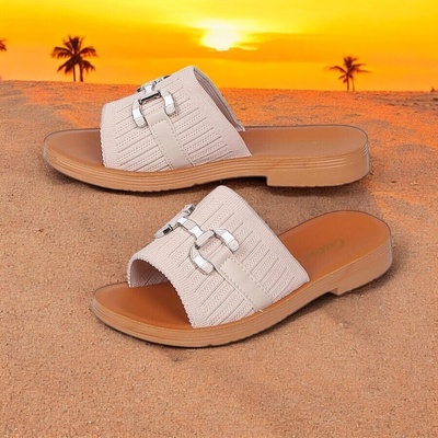 Бежови чехли с метално украшение