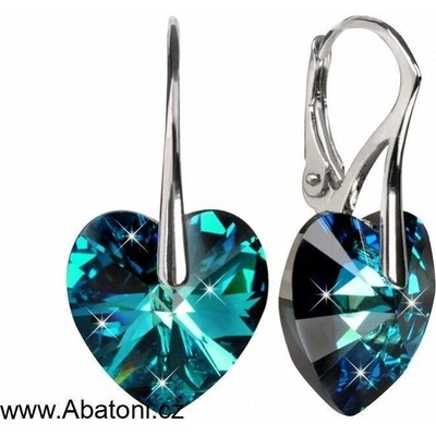 Swarovski Elements Heart krystal stříbrné náušnice visací modré srdce srdíčka 31012.4 Bermuda Blue modrá mořská duhová měňavá