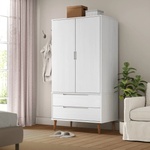 vidaXL Гардероб MOLDE, бял, 90x55x175 см, бор масив (350523)