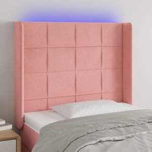 vidaXL LED горна табла за легло, розова, 93x16x118/128 см, кадифе (3124089)