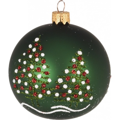 H&L Vánoční koule Deco skleněná s jehličnany zelená 8 cm
