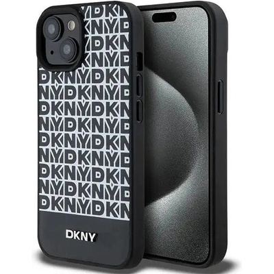 DKNY Кейс DKNY Leather Printed Pattern Metal Logo MagSafe за iPhone 15/14/13, черен (3666339262211)