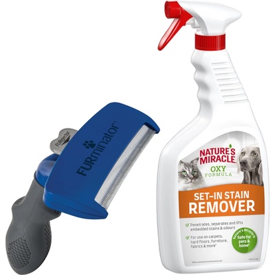 FURminator deShedding Tool L dlouhosrstá plemena šířka hřebenu 9,6 cm + odstraňovač skvrn a zápachu 709 ml