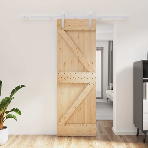 vidaXL Преплъзваща се врата 70 x 210 cm Естествено и бяло (3444945)