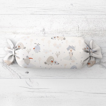 Biante vankúš valec bonbon Sandra SA-614 Veselé vtáčiky na bielom 15x40