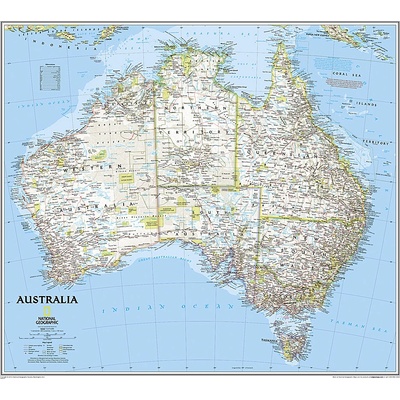 National Geographic Austrálie - nástěnná mapa Classic 75 x 70 cm Varianta: bez rámu v tubusu, Provedení: laminovaná mapa v lištách