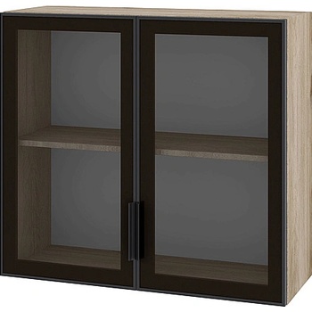 Image 1 of ИРИМ Горен шкаф витрина с две стъклени врати Сити АРАЛ-119 дъб сонома арвен / стъкло Алу глас 80 см