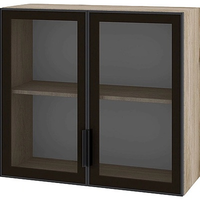 ИРИМ Горен шкаф витрина с две стъклени врати Сити АРАЛ-119 дъб сонома арвен / стъкло Алу глас 80 см