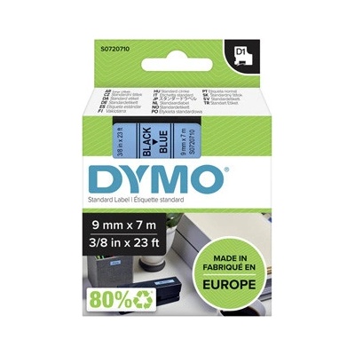 Dymo originál páska do tlačiarne štítkov, Dymo, 40916, S0720710, čierny tlač/modrý podklad, 7m, 9mm, D1