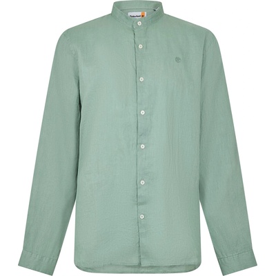 Timberland Риза с дълъг ръкав Timberland Men's Linen Korean Collar Long Sleeve Oxford Shirt - Pro Green Bay