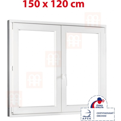 Okna Hned Plastové okno trojsklo 1500 x 1200 mm bílé dvoukřídlé bez sloupku (štulp) pravé