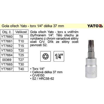 Gola ořech torx 1/4" T20 YT-7663