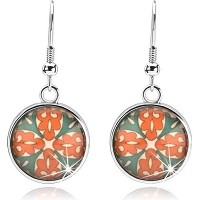Šperky eshop kabošon kruh s glazurou květ z oranžových a zelených ornamentů SP68.06