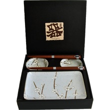 MADE IN JAPAN Sushi Set grey with white petals 4 kusy