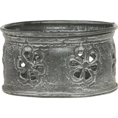 Zinkový antik kovový svícen s květy na válcovou svíčku - Ø 10*6 cm - Chic Antique