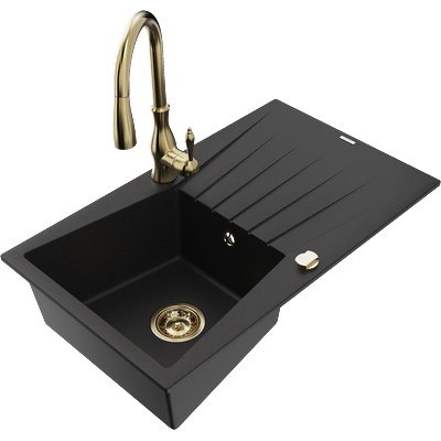 Mexen Cesar гранитна мивка с 1 отделение и отцедник и кухня батерия Savita, черна - 6514-77-672601-50 (6514-77-672601-50)