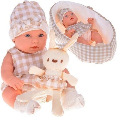 JOKO Panenka Newborn s králíčkem v košíku 32 cm Béžová