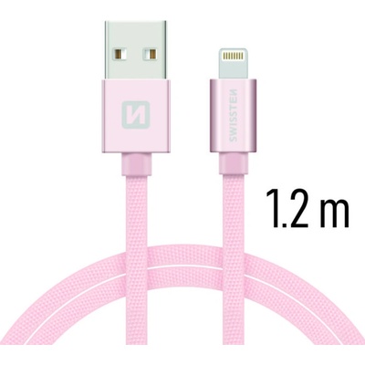 Nabíjací a synchronizačný kábel Swissten textile 0.2m / 1.2m / 2.0m ružový Dĺžka: 1,2m