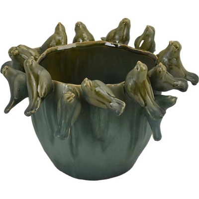 OBAL 3D KERAM.VTÁKY 29x29x19,5CM TM.ZELENÝ