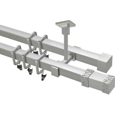 OK-GarnýžeCZ Garnýž kovová hranatá dvouřadá 20x20mm Roma satina 300 cm do stropu / kroužky s žabkou