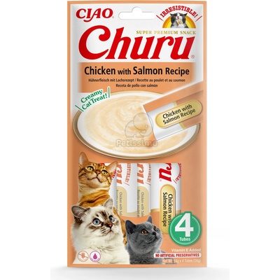 INABA Cat Ciao Churu krémes macskaeledel - пилешко, сьомга 4 x 14 г