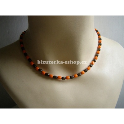 bizuterka-eshop Náhrdelník z dřevěných korálků oranžovo hnědý BZ-06025