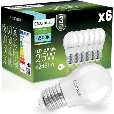 Lumiled 6x LED žiarovka E27 P40 2,5W = 25W 249lm 6500K Studená biela 180°