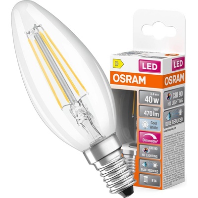 Osram LED žiarovka E14 B35 3,4W 40W 470lm 4000K Neutrálne 300° CRI90 Vlákno SUPERSTAR+ Stmievateľné
