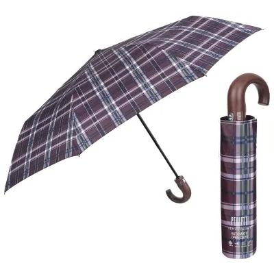 Мъжки автоматичен Open-Close чадър Perletti Technology 21763, Кафяв/Каре