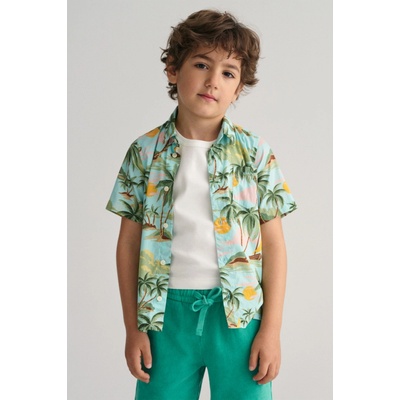 Gant Palm Print Cotton Ss Shirt modrá