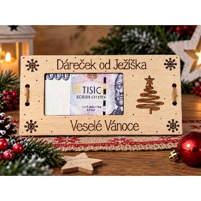 Dekorace z Řečice Dřevěná dárková karta/přání od Ježíška vánoční