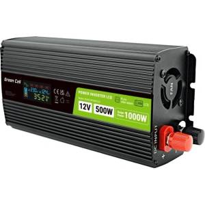Green Cell Power Inverter LCD инвертор на напрежение с дисплей от 12V на 230V, 500W/1000W, чиста синусоида (INVGC12P500LCD)