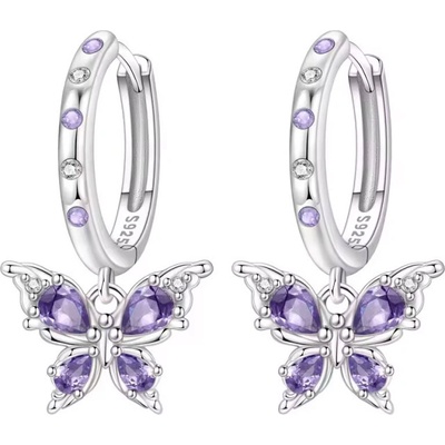 GRACE Silver Jewellery Stříbrné náušnice s motivem fialového motýla stříbro 925/1000 E-OTE4405-VT/403 Fialová