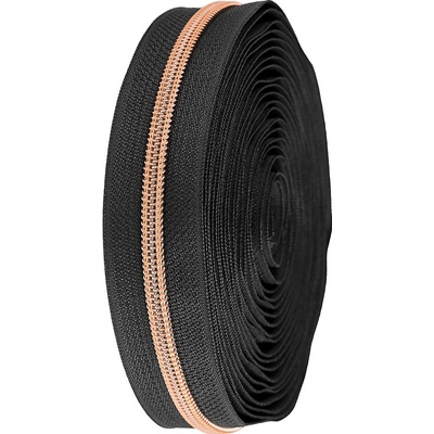 Zip spirálový No 5 s metalickými zoubky metráž Varianta: 6 černá růžovozlatá, Balení: 1 m